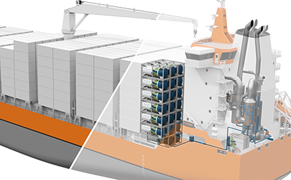 3D illustration gas handling and scrubber on a ship